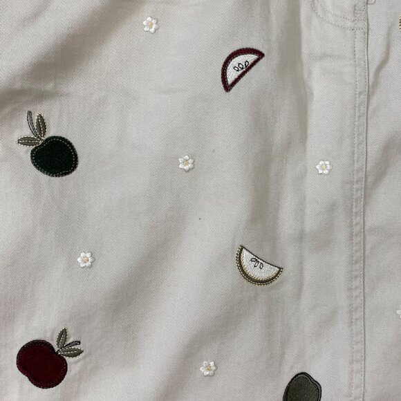 Christopher & Banks 90s Beige Cotton Embroidered Fruit A-Line Skirt Size 10 - Picture 2 of 6
